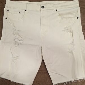 American Eagle Outfitters White Distressed Jean Shorts